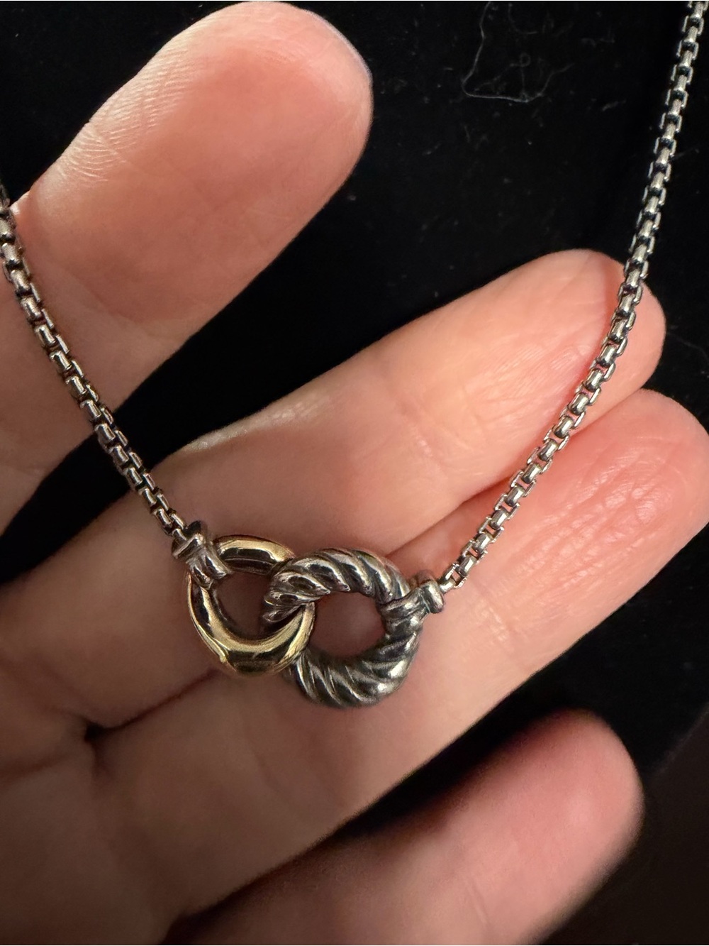 David Yurman Two-Tone Interlocking Circle Necklace in Silver and Gold